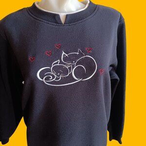 Women's Medium Sweatshirt Vintage Shenanigans Embroidered Kitten Cats Hearts 90s